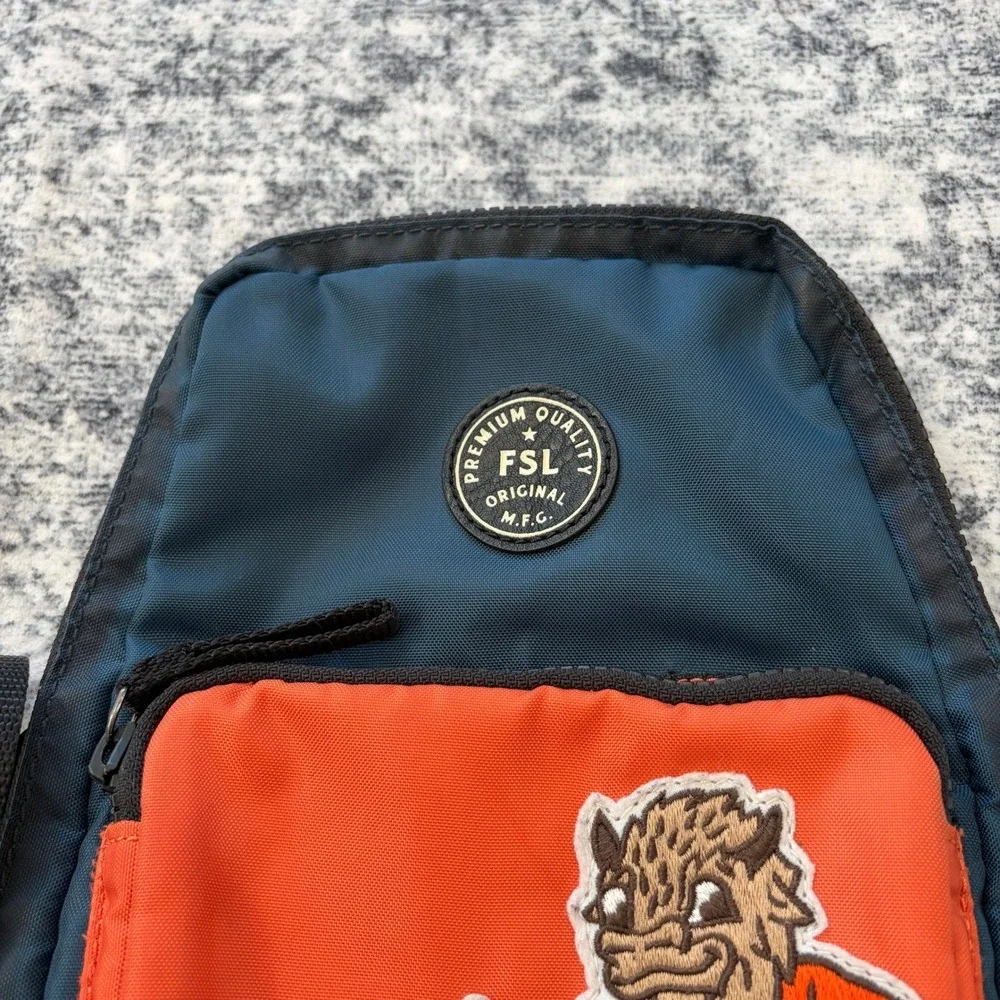Fossil Sport Patch‎ Nylon Sling Bag Blue Orange Mens Crossbody Travel Backpack